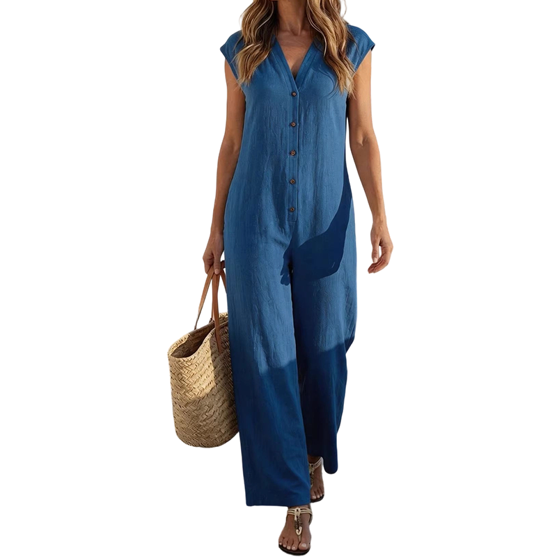 Maevyn - Dames jumpsuit zonder mouwen met knopen en brede benen