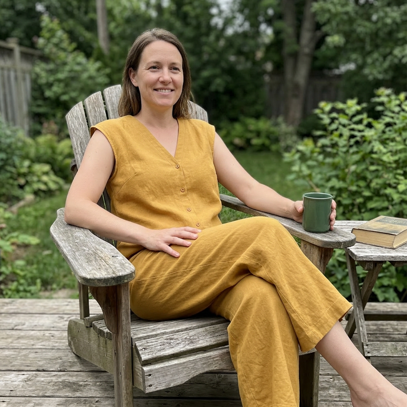 Maevyn - Dames jumpsuit zonder mouwen met knopen en brede benen