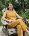 Maevyn - Dames jumpsuit zonder mouwen met knopen en brede benen