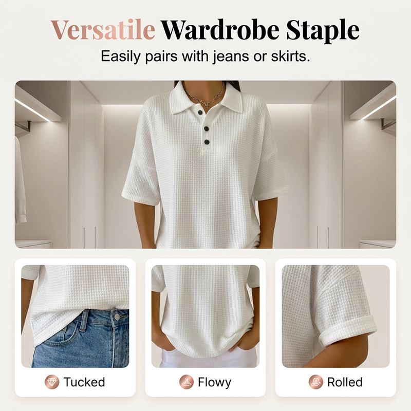 Orelina - Dames polo met textuur en knoopkraag, casual fit