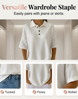 Orelina - Dames polo met textuur en knoopkraag, casual fit