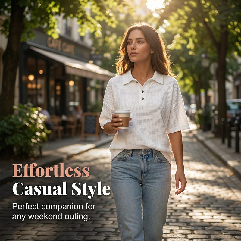 Orelina - Dames polo met textuur en knoopkraag, casual fit