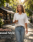 Orelina - Dames polo met textuur en knoopkraag, casual fit