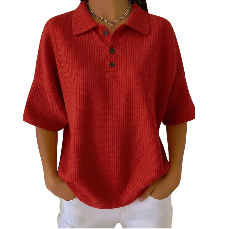Orelina - Dames polo met textuur en knoopkraag, casual fit