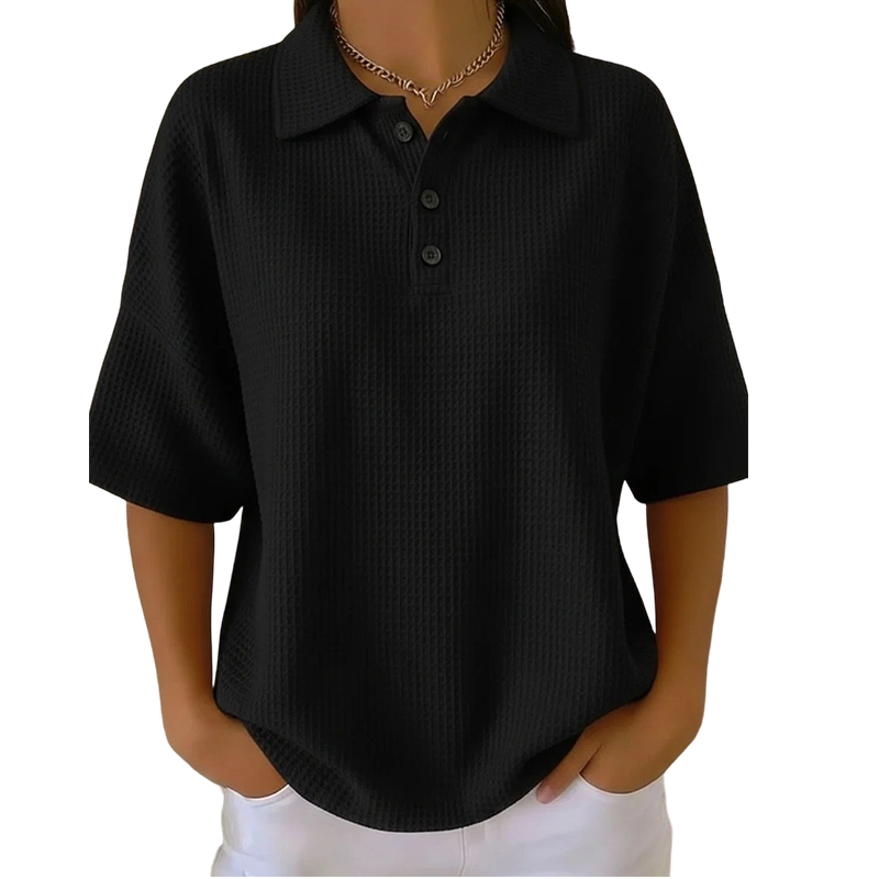Orelina - Dames polo met textuur en knoopkraag, casual fit