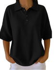Orelina - Dames polo met textuur en knoopkraag, casual fit