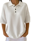 Orelina - Dames polo met textuur en knoopkraag, casual fit