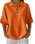 Orelina - Dames polo met textuur en knoopkraag, casual fit