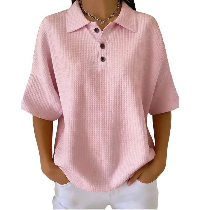 Orelina - Dames polo met textuur en knoopkraag, casual fit