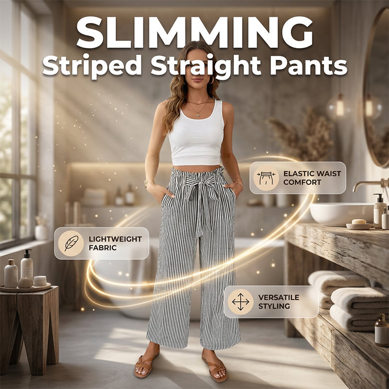 Sylena - Vrouwelijke hoge taille gestreepte broek met brede pijpen