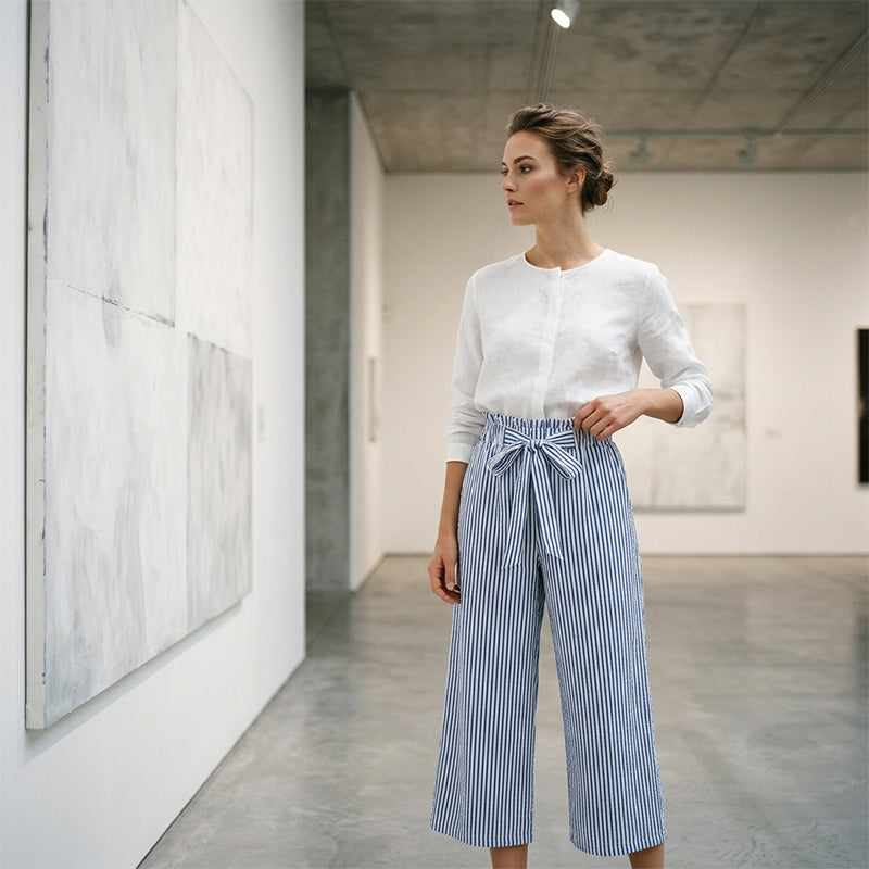 Sylena - Vrouwelijke hoge taille gestreepte broek met brede pijpen