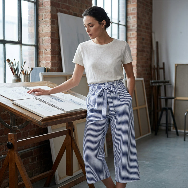 Sylena - Vrouwelijke hoge taille gestreepte broek met brede pijpen
