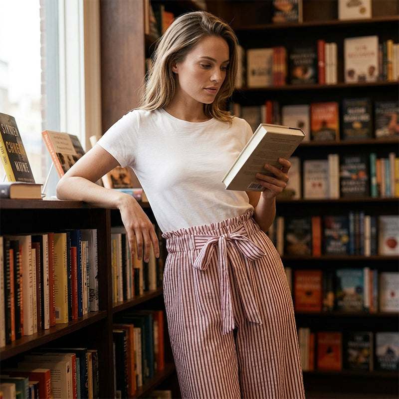 Sylena - Vrouwelijke hoge taille gestreepte broek met brede pijpen