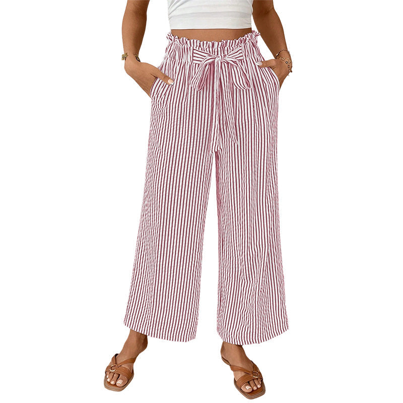 Sylena - Vrouwelijke hoge taille gestreepte broek met brede pijpen