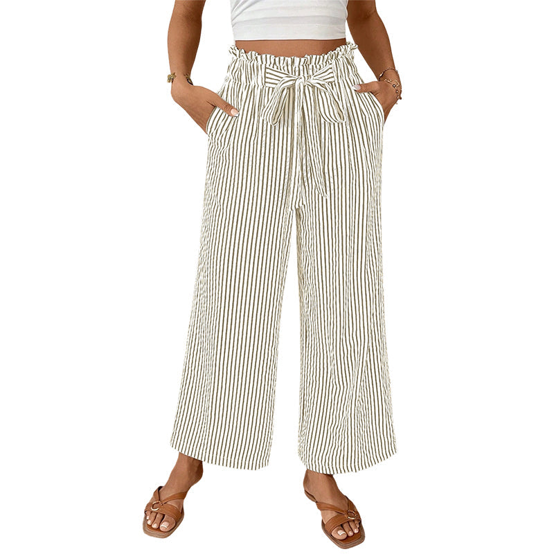 Sylena - Vrouwelijke hoge taille gestreepte broek met brede pijpen