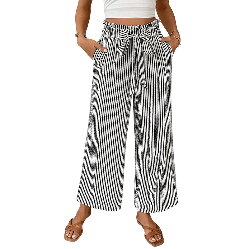 Sylena - Vrouwelijke hoge taille gestreepte broek met brede pijpen