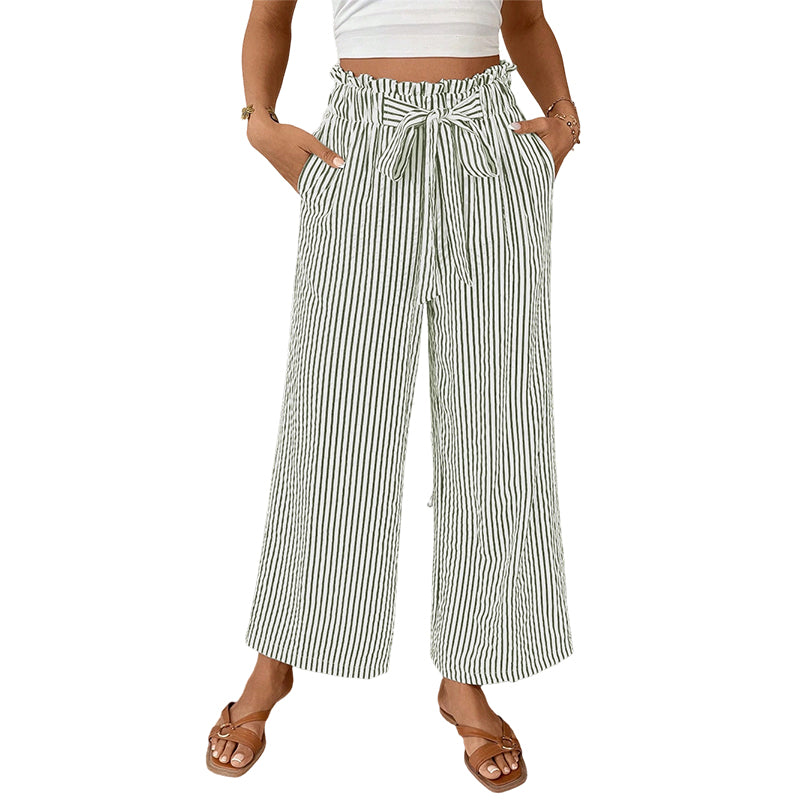 Sylena - Vrouwelijke hoge taille gestreepte broek met brede pijpen