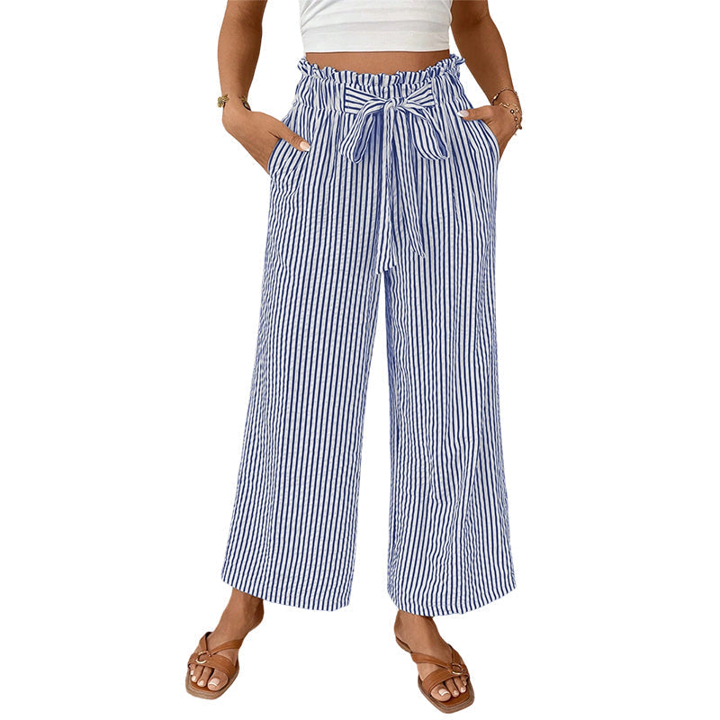 Sylena - Vrouwelijke hoge taille gestreepte broek met brede pijpen