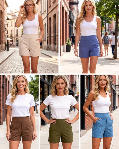 Phaedora - Hoge taille shorts voor dames met diepe zakken