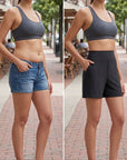 Phaedora - Hoge taille shorts voor dames met diepe zakken